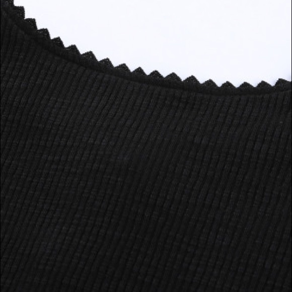 Black Crochet Plus Sized Lace Hem Sleeve Button Rib Knit Henley Top - 2X - Picture 10 of 12